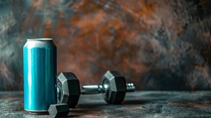 Fitness Energy Drink Next to Dumbbells