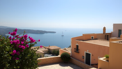 Mediterranean Spanish Coastal Home View Ocean Travel Vacation Holiday Summer Greece Spain