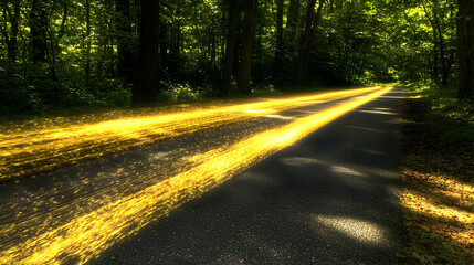 Obraz premium Golden Sunlight Illuminates Forest Road
