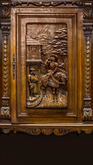 Vintage Plush Rabbits in Antique Wooden Wardrobe.