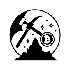 bitcoin mining icon, bitcoin mining silhouette vector illustration-simple silhouette illustration of bitcoin mining,bitcoin mining vector