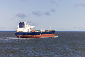 Large Cargo Ship Sailing in The Strait of Georgia in British Columbia, Canada