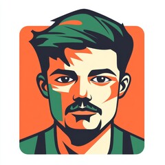 Fototapeta premium A focused young man with a mustache is depicted in a minimalist style icon