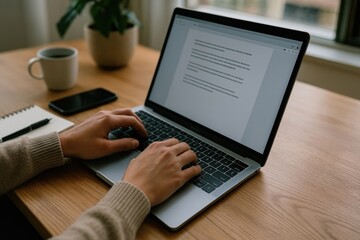 Typing laptop desk workspace productivity