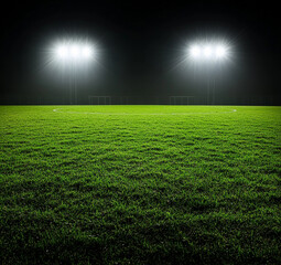 Obraz premium A beautifully illuminated grass football field, isolated against a black background with ample copy space.