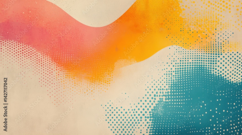 Poster dotted vector art on textured pastel paper background with smooth gradient
