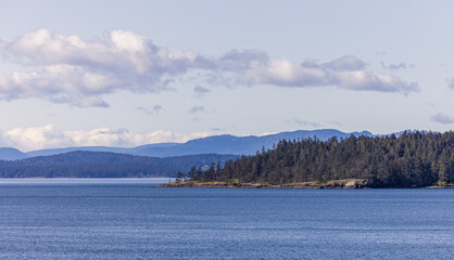 Scenic View of Gulf Islands and Coastal Forest in BC, Canada