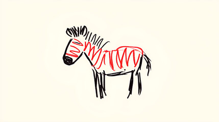 Zebra rough sketch with red scribbles