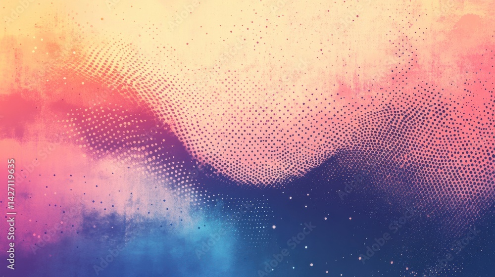 Poster dotted vector art on textured pastel paper background with smooth gradient