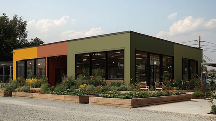 Vibrant urban regeneration project transforms old industrial buildings into modern community centers featuring adaptive reuse public plazas and sustainable urban gardens