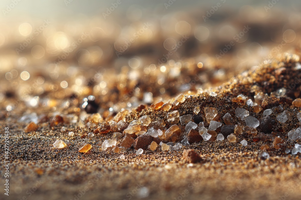 Aufkleber exploring intricate textures of sand grains illuminated by warm morning light in soft focus