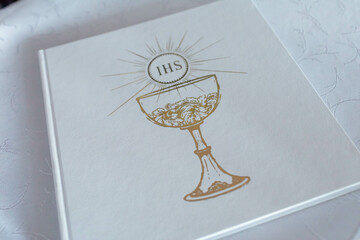 An Elegant First Communion Album Cover featuring a beautifully designed Chalice motif