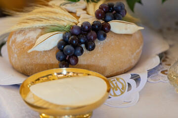 Artisanal Bread crafted with Grapes, accompanied by Decorative Elements for enjoyment