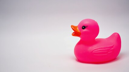 Fun and vibrant pink rubber duckie toy.