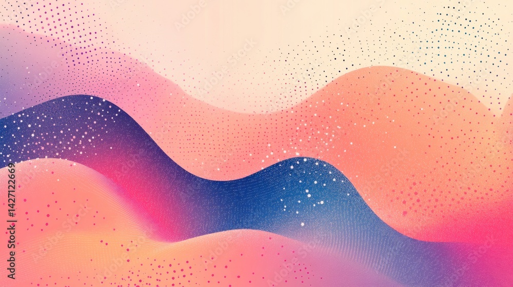 Poster dotted vector art on textured pastel paper background with smooth gradient