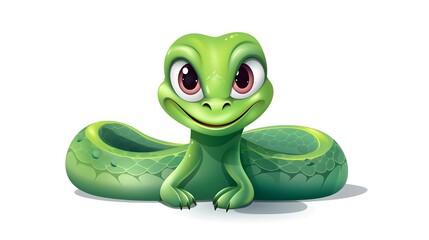 Fototapeta premium Cartoon Green Snake with Angry Facial Expression Illustration for Humorous Designs