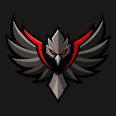 Obraz premium Mystic Winged Emblem: An intense and intricate emblem showcasing a stylized winged creature with sharp, geometric forms, and a commanding presence. 