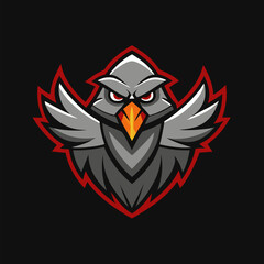 Obraz premium Angry Grey Bird Logo: A fierce, stylized grey bird with a sharp beak and angry expression.