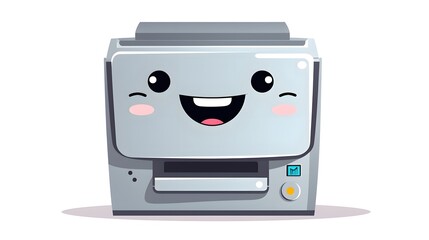 Fototapeta premium Playful grey printer printing and smiling, symbolizing technology, creativity, office equipment, gadgets