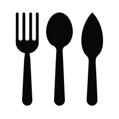 Cutlery Icon Set with Fork Spoon and Knife Silhouettes