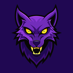 Mystical Purple Wolf: A fierce purple wolf is depicted in this illustration, with striking yellow eyes and sharp teeth, embodying strength and wildness.