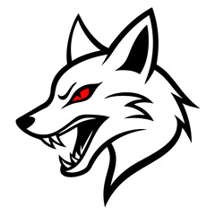 Fototapeta premium Fierce Wolf Portrait: An intense illustration of a wolf head, depicting its wild nature with a focus on the sharp teeth and glowing eyes, symbolizing the power and wilderness.