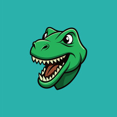 Cheerful Dinosaur Head: A vibrant illustration of a cheerful dinosaur head, displaying its big smile and sharp teeth against a vivid blue background.
