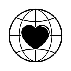 globe with heart icon, globe with heart silhouette vector illustration-simple silhouette illustration of globe with heart,globe with heart vector