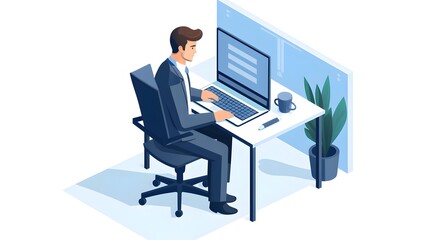 Professional Isometric Vector Illustration of Businessman Working in a Modern Office Setting