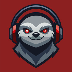 Obraz premium Gaming Sloth Emblem: A dynamic emblem showcases a captivating cartoon sloth adorned with headphones. The sloth has glowing eyes. A fusion of gaming and wildlife, set against a vibrant background.