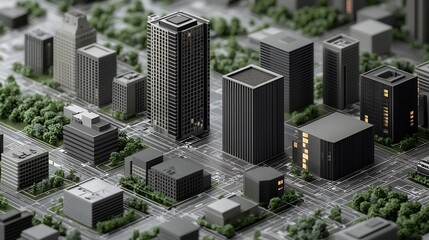 Architectural blueprint showcases urban development featuring detailed planning of skyscrapers green spaces and sustainable infrastructure