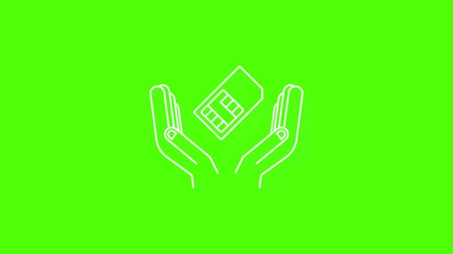 Holding SIM Card Animation on green and white screen background