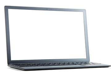 Gray laptop computer with blank screen displayed.