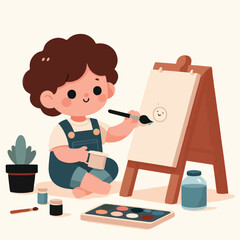vector of little boy painting