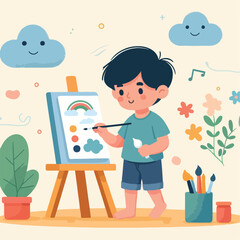 vector of little boy painting