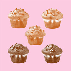 Muffin vector, Muffin illustration, line drawing on pink background.