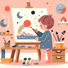 vector of little boy painting