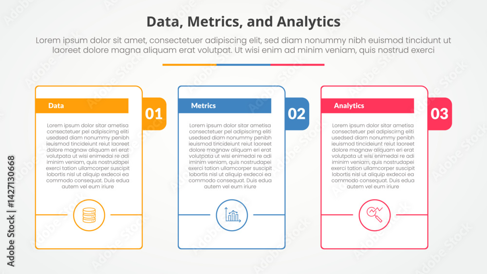 Poster data metrics and analytics infographic concept for slide presentation with big outline table with ti