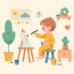 vector of little boy painting