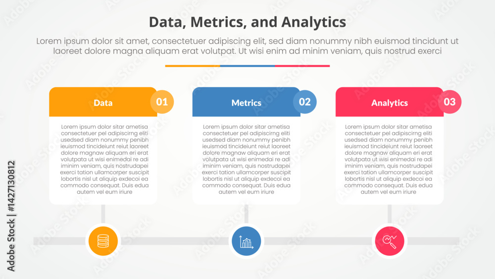 Poster data metrics and analytics infographic concept for slide presentation wit big table on timeline styl