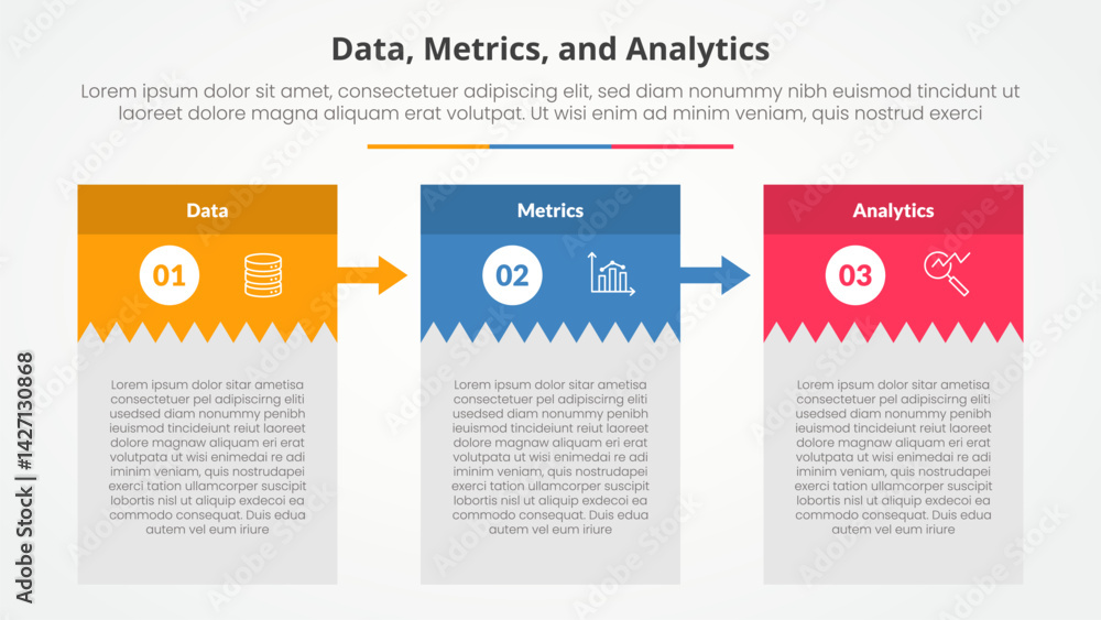 Poster data metrics and analytics infographic concept for slide presentation with creative box table with b