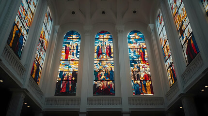 Obraz premium Colorful Stained Glass Windows In A Church