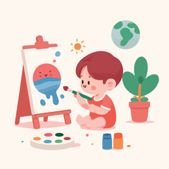 vector of little boy painting