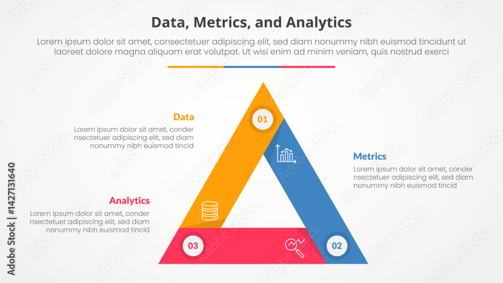 Aufkleber data metrics and analytics infographic concept for slide presentation with triangle cycle circular s