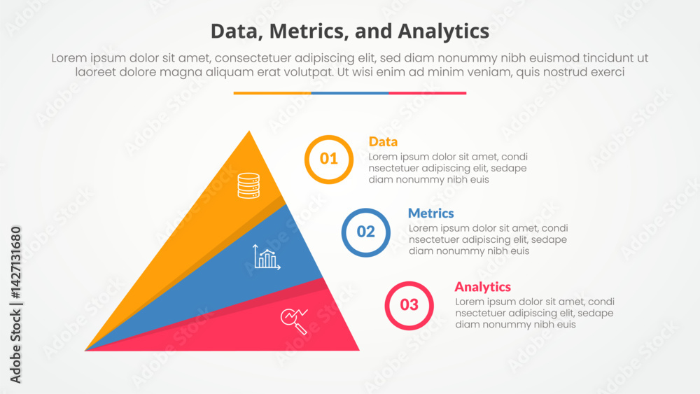 Poster data metrics and analytics infographic concept for slide presentation with creative slice triangle p