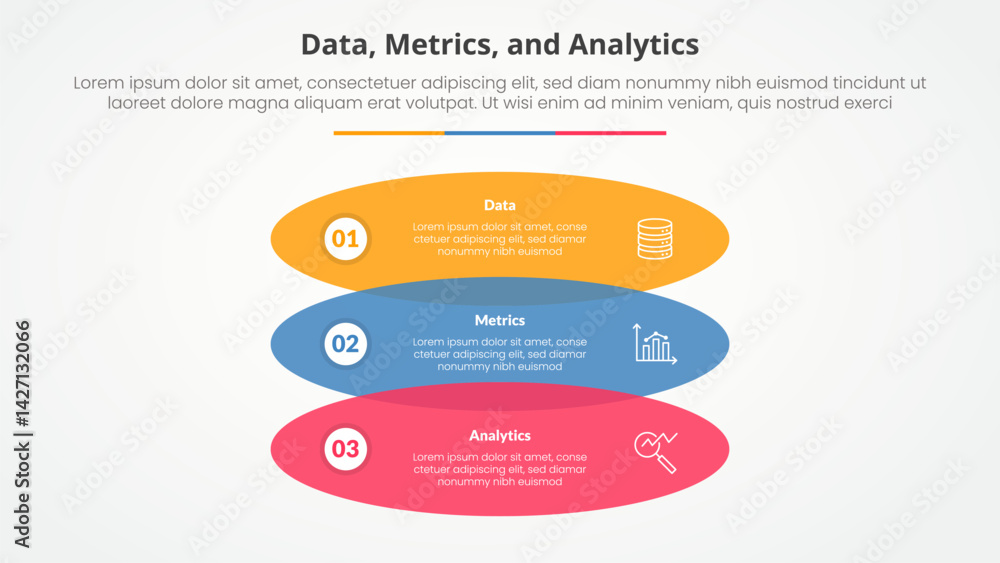 Poster data metrics and analytics infographic concept for slide presentation with rectangle round shape ven