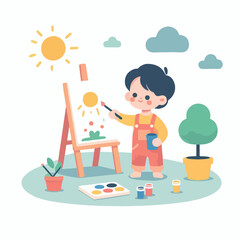 vector of little boy painting