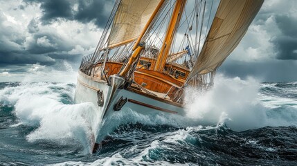 Classic Yacht Battling Stormy Seas. (1)