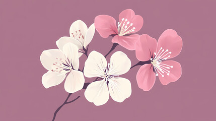 A touching sorry card with a modern touch, showcasing pink and white flowers on a lilac backdrop, ideal for greeting cards, posters, and prints. Blossom Error. Illustration
