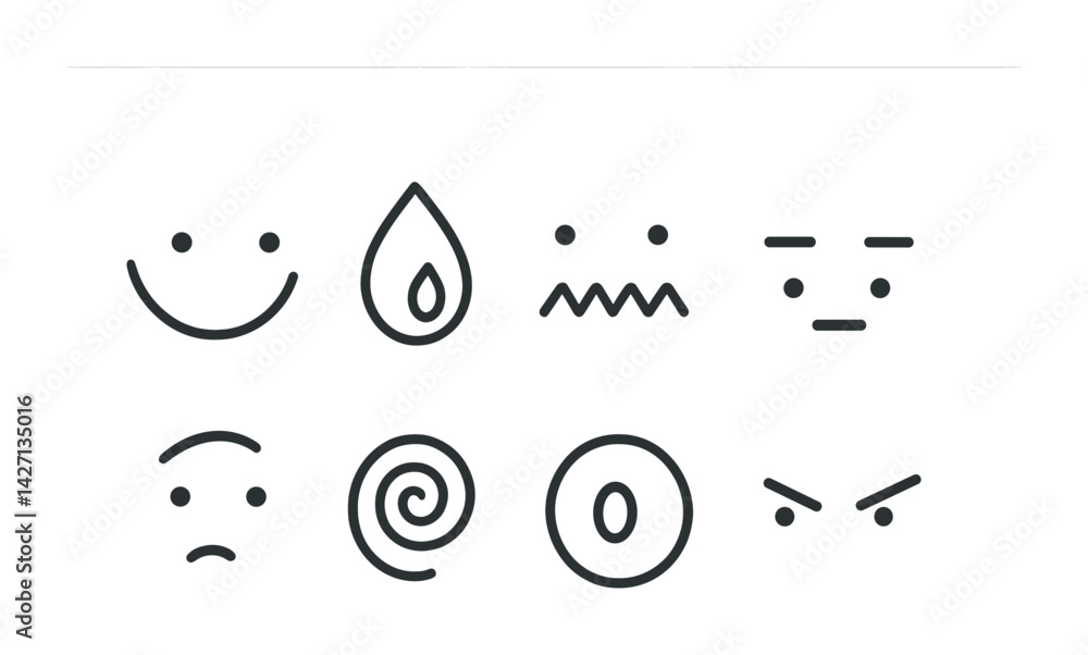 Poster emotion and mood outline icons set – minimalist expressions and feelings symbols for design projects